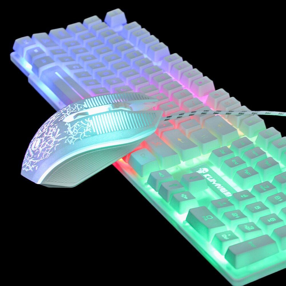 T6 Rainbow Backlit Luminous Keyboard Mouse Set Desktop Computer Game Mechanical Hand Feel For PC PS4 PS3 Xbox One