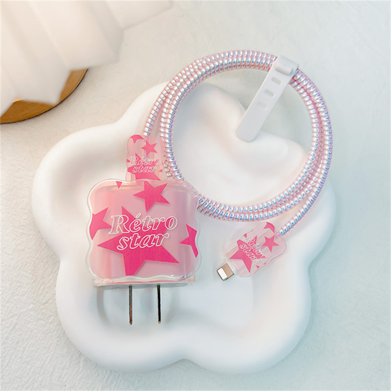 Charger Cable Protector for Apple Iphone 14 13 Cute Heart Wave Charger Case for Iphone 18W/20W US Adapter Data Protective Sleeve: Blue