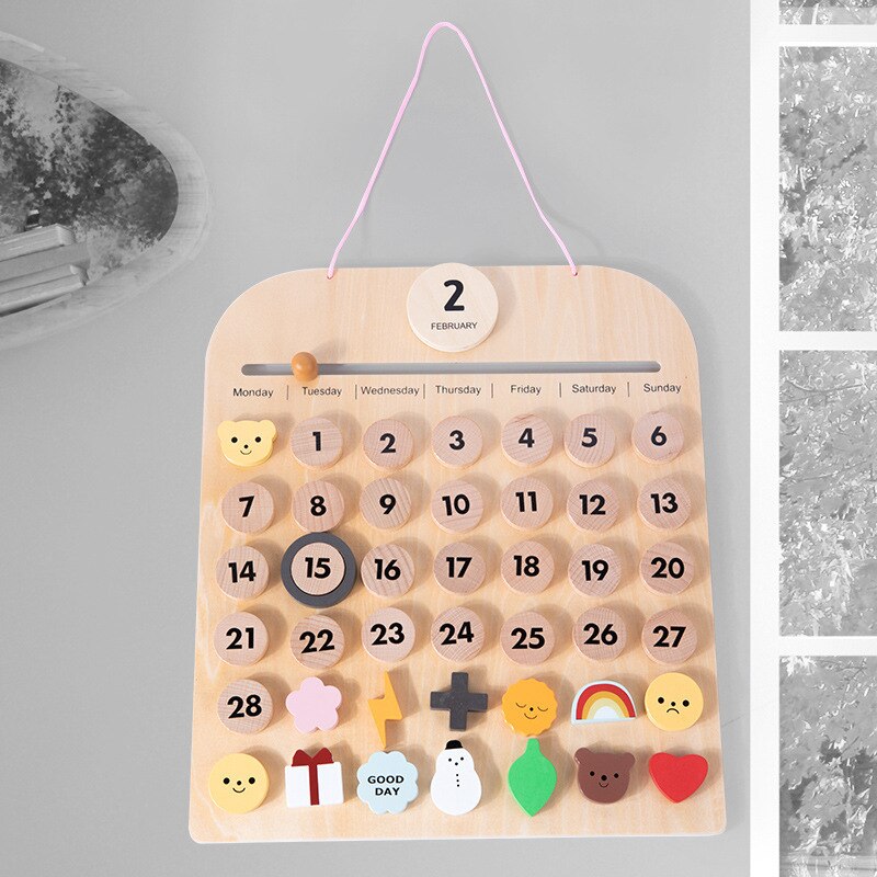 Baby Holz Kalender Spielzeug freundlicher freundlicher Kognitiven Spielzeug Kleinkind Holz Lernen Pädagogisches DIY Spielzeug für Baby Weihnachten Neue Jahr