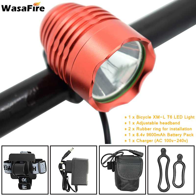 WasaFire Bicycle Light XML T6 Bike Light Night Safety Warning Headlight Cycling LED Flashlight Lanterna + 18650 Battery +Charger: Type F2 as picture