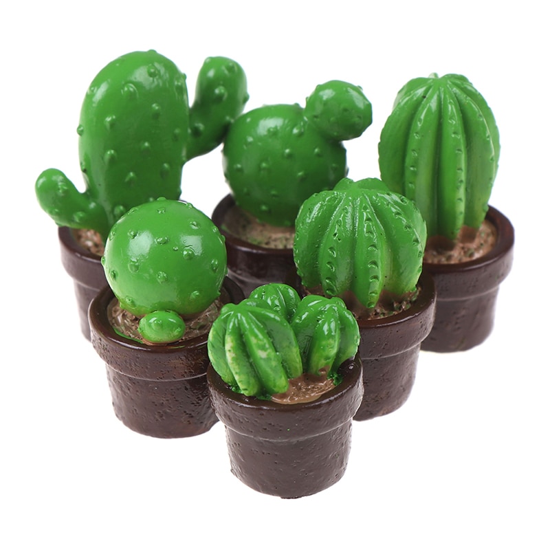 5 stuks Leuke Groene Mini Boom Ingemaakte Voor 1:12 Poppenhuis Miniatuur Cactus Vetplanten Groene Plant In Pot Poppenhuis Simulatie ingemaakte