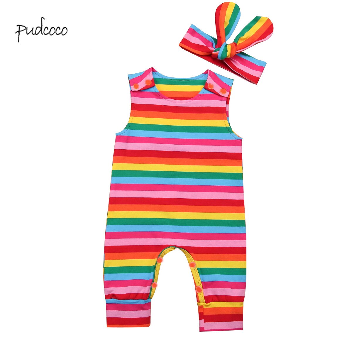 Pudcoco Neue Nette Infant Kleinkind Neugeborenen Baby Overall Romper Stirnband 2 stücke Regenbogen Ärmel Bunte Outfits