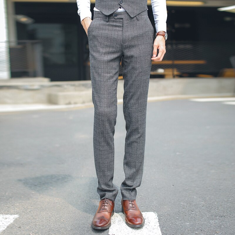 Mens High-end Brand Boutique Plaid Casual Business Suit Pants / British Casual Men Slim Casual Pants Trousers