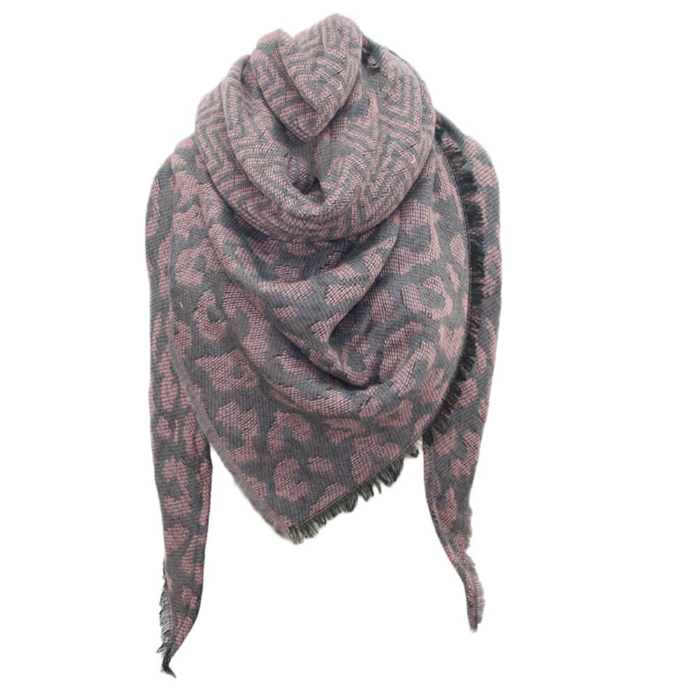 Kvinder tørklæde vinter boho varmt cashmere tørklæde leopard trykning trekant wrap lange sjal tørklæder og stjal cape tørklæde  #38: Lyserød