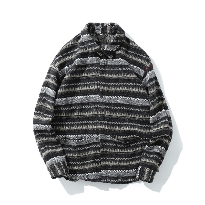 Mörk ikon geometrisk ylleskjorta män långärmad vårstamm herrskjorta streetwear kläder: Grå skjorta / Xxl