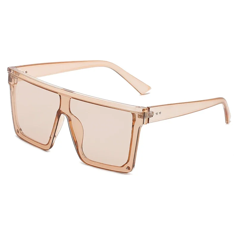 Gafas de sol cuadradas de gran tamaño para mujeres y hombres, gafas de sol con parte superior plana estilo lente siamesa a la: Transparente