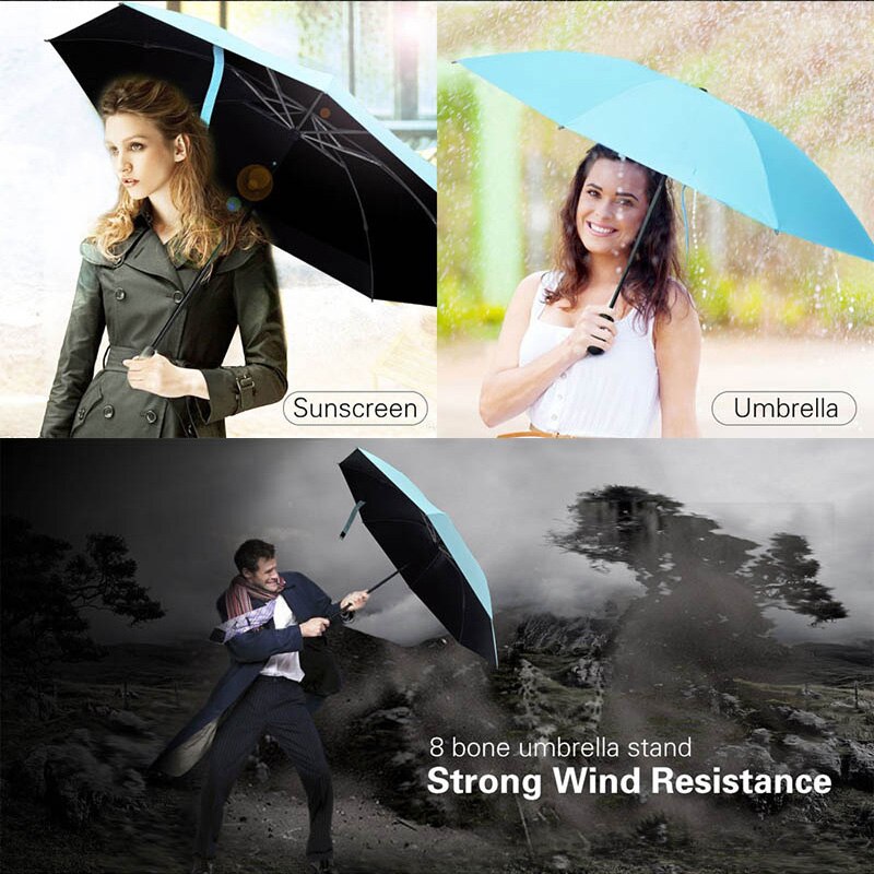 Reverse Fully-automatic Umbrella Rain Women Men Windproof 3Folding Black Coating Sun Umbrella Car Business Men Umbrellas