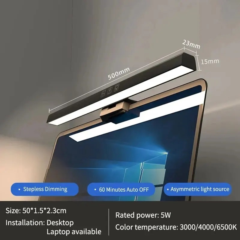 Barra de luz para monitor de computador, controle remoto sem fio, interruptor dimmer de lâmpada de tela múltipla, alimentado por USB, luz suspensa LED de leitura eletrônica: Marrom