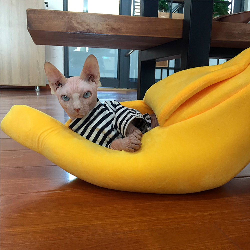 Gato de banana cama casa bonito aconchegante gato esteira camas quente portátil pet cesta canil almofada do cão de estimação gato suprimentos
