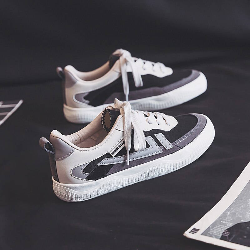 Lærredssko kvinders forårs koreansk stil smarte sko afslappet blandet farve lav-top snøre pige sneakers 35-40