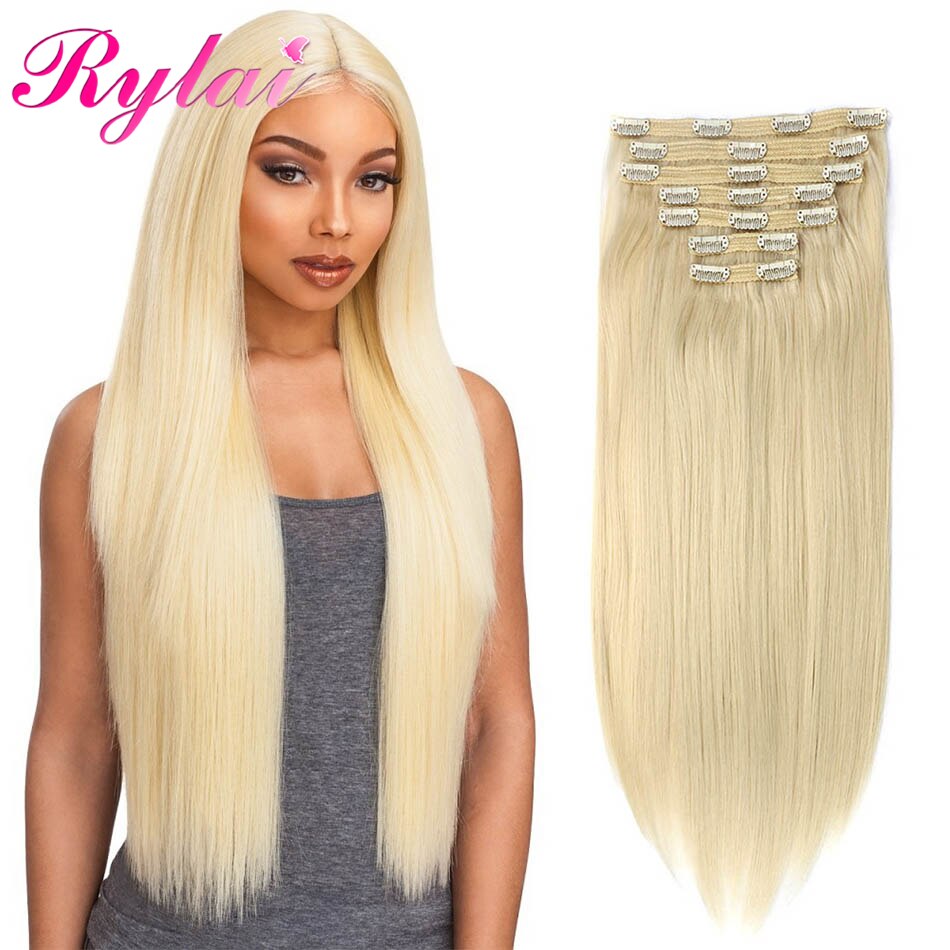 Synthetic Clip-in Extensions Long Straight Hairpieces 24 Inches 7Pcs/Set 20 Clips Black Brown Blond Color For Women RYLAI: #613