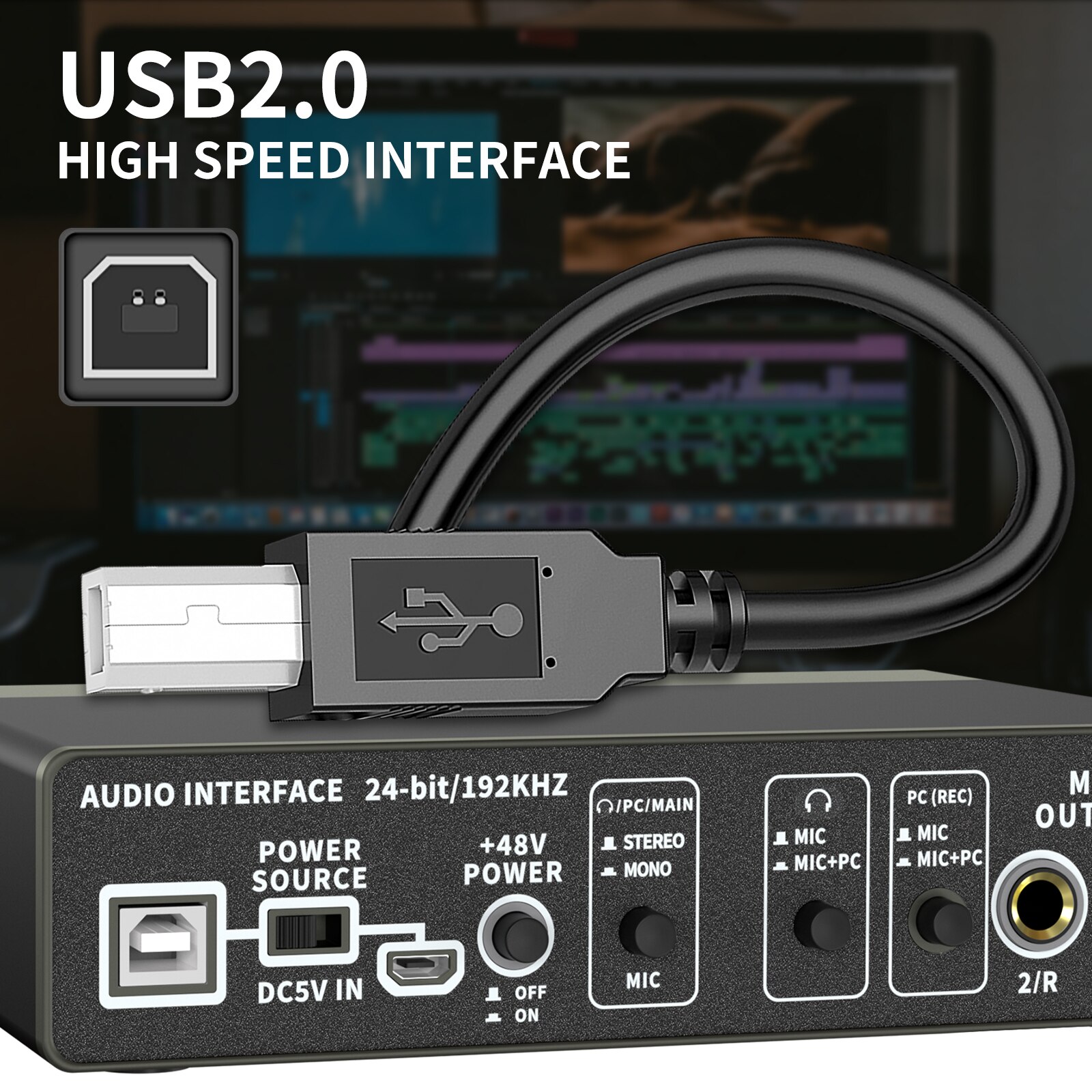 Xtuga  e22 audio interface lydkort med overvågning, elektrisk guitar live optagelse lydkort til studie, sang