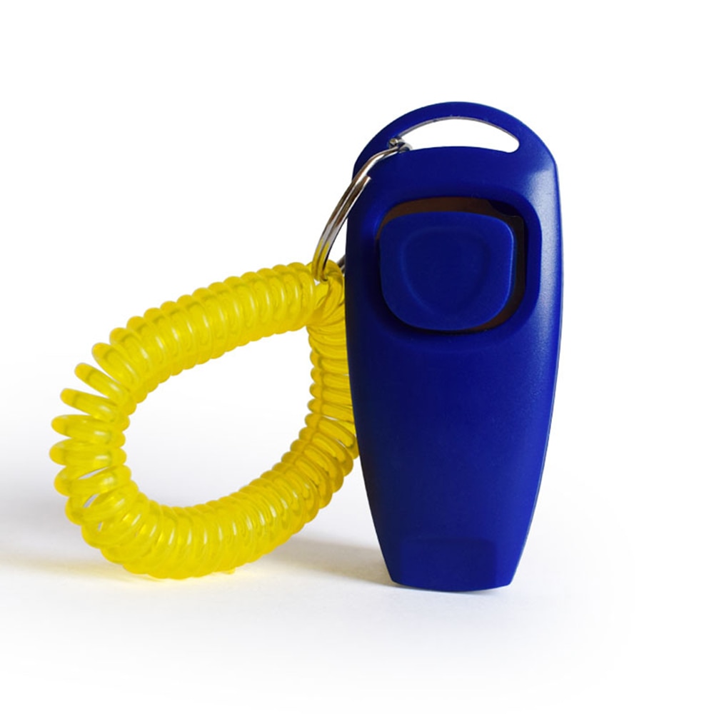 2 in 1 fluitje combo hondenklikker 4 stuks hondentrainingsklikkers huisdier trainer klik sleutelhanger huisdier training controle polsband accessoire: 1 pc blauw