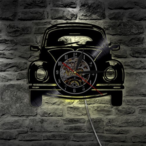 12 "voiture Vintage vinyle Record horloge murale voiture voiture lumière LED moderne décoration de la maison pour les amoureux de voiture: With Led