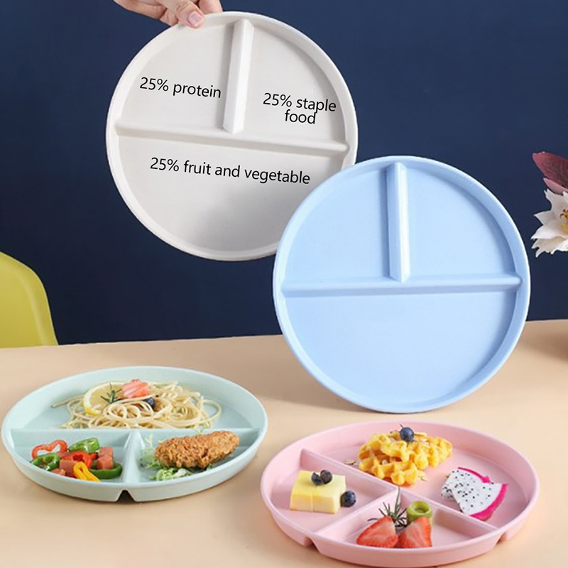 Plato de comida redondo y cuadrado para adultos, plato de cena reutilizable, Control de porciones, dieta, 3 compartimentos, apto para microondas, PP