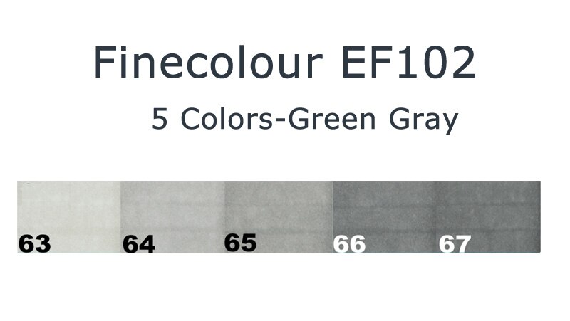 Finecolour EF102 Brush Grayscale Art Marker Flexible Soft Tip Pens 5/8/55pc Dual Cool/Warm/Natural/Tone Gray Markers Draw Render: 5 colors green gray