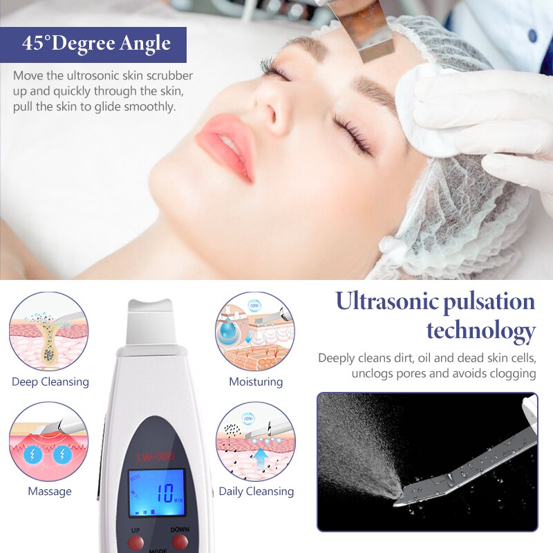 Ultrasonic Skin Scrubber Deep Face Cleaning Machine RemoveFacial Massager Ultrasound Peeling Clean Tone Lift LW006