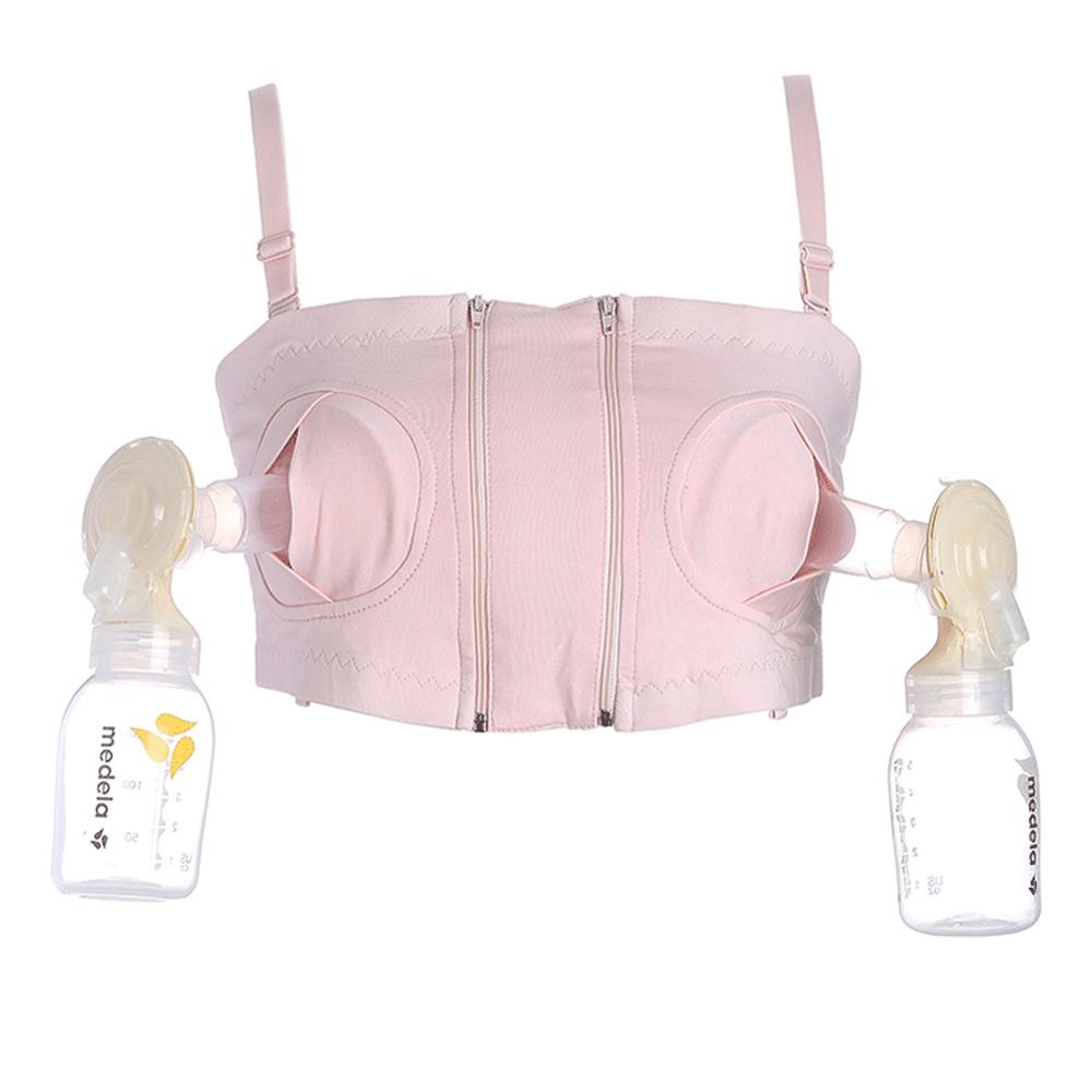 Women Hands-Free Maternity Breast Pump Bra Breastfeeding Nursing Bra Pumping Milk Bra Cotton: pink / L