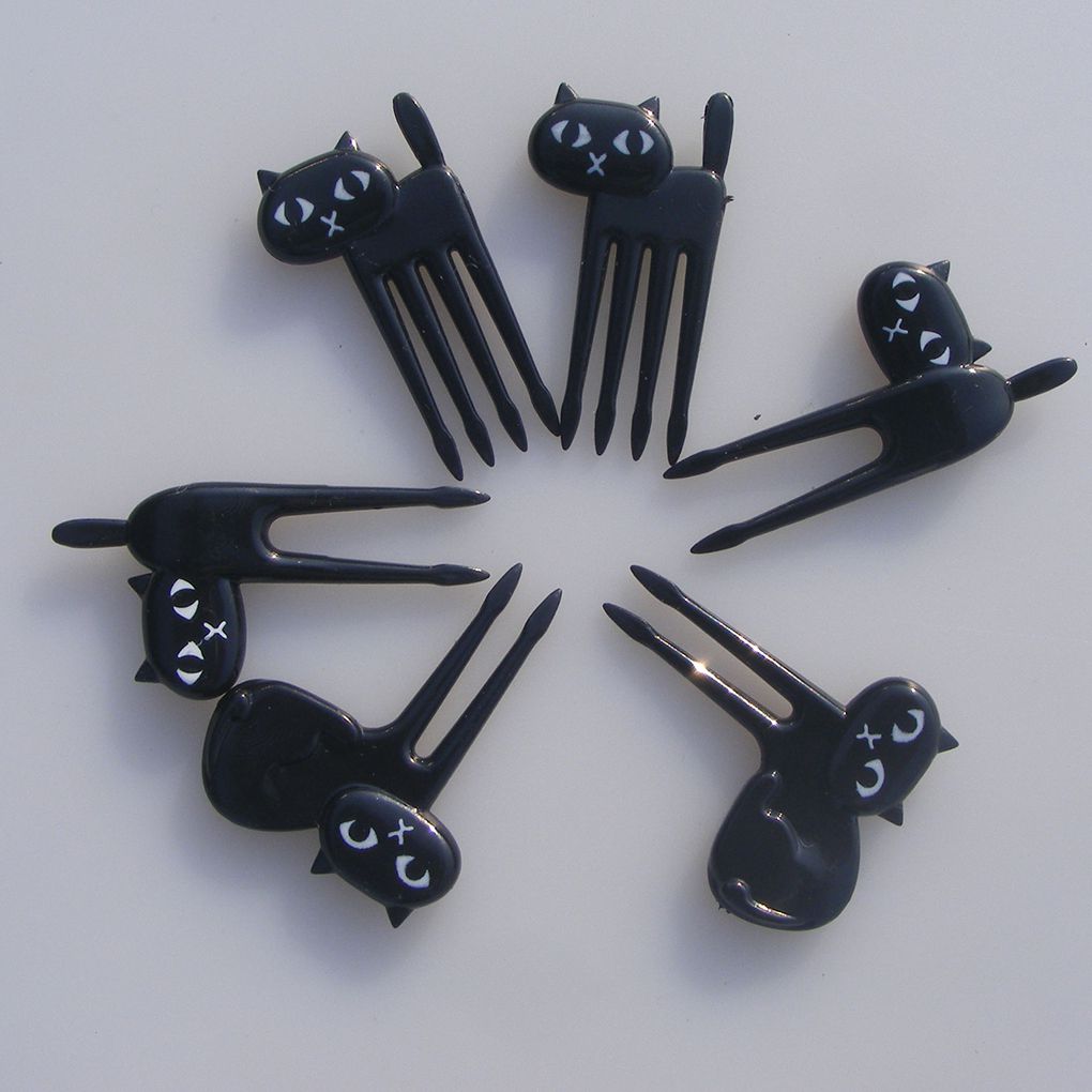 Offre spéciale 6 pièces/ensemble noir chat fruits fourchette chaton déjeuner Garfo dessin animé enfants nourriture Mini pics