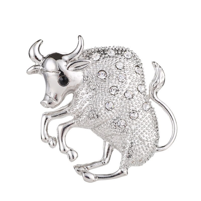 Neue Silber Farbe Cattle Brosche Pins Schmuck Strass Kristall Bull Kuh Kalb Tier Broschen für Männer Anzug Dekoration Metall Pins: S2