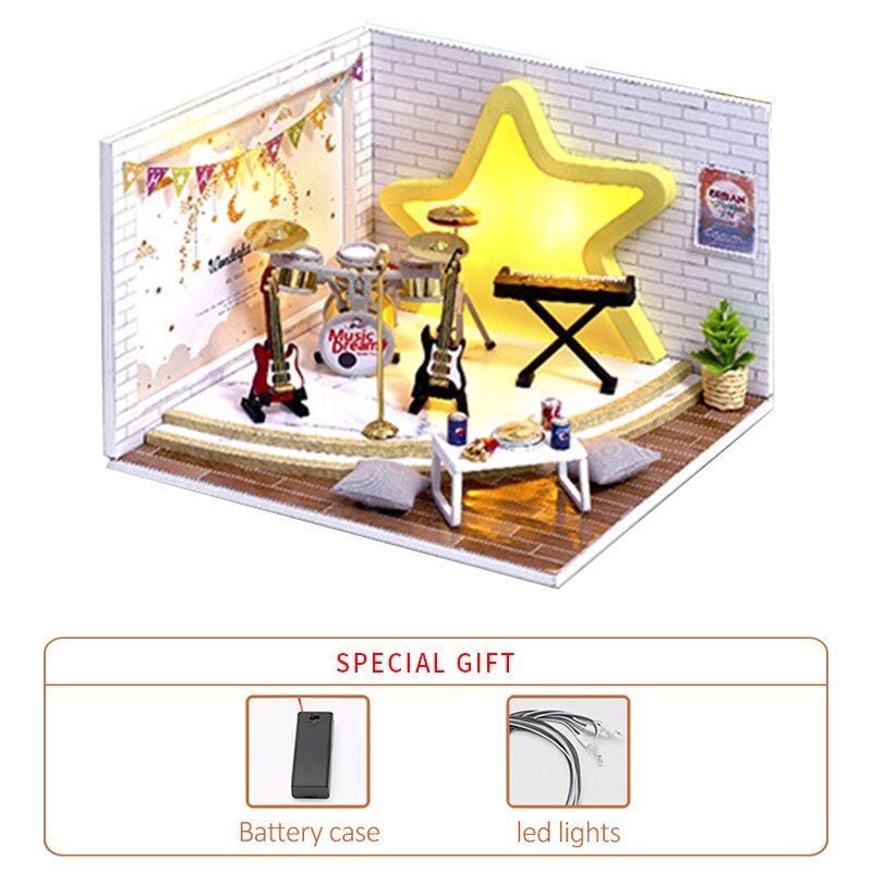 Diy Miniature Dollhouse Kit Handmade Model Wooden House Kitchen Roombox Birthday Christmas Kids Toys Doll House Furniture: Champagne