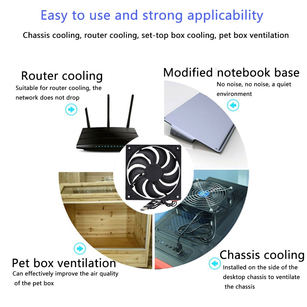 Stille Draagbare Koelventilator Voor Router Tv Box Elektronische Apparatuur Universele 120 Mm Diy Usb Power Pc Cooler Home Office 5 V