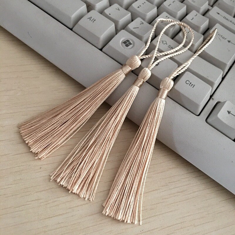 10 sztuk mieszane kolor 14cm jedwabne frędzle fringe szycia Bang zakończenie z frędzlami kluczowe frędzle dla DIY biżuteria naszyjnik chiński węzeł: Beige