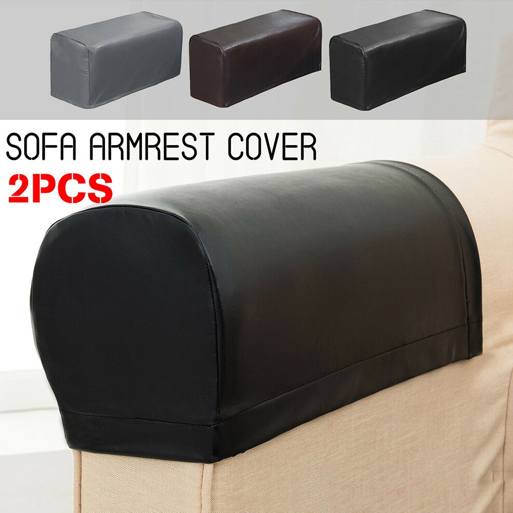 2 Pcs PU Leather Sofa Armrest Covers Protectors Stretchy Waterproof for Couch Chair Arm VJ