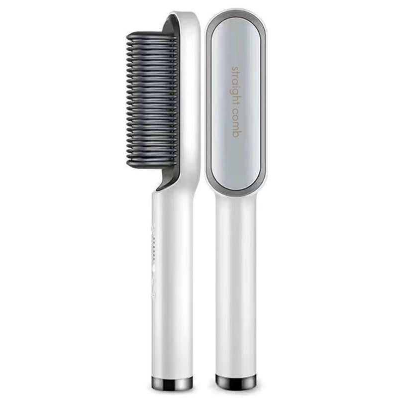 Hair Straightener Brush 2 In 1 Ionic Straightening Brush With 3 Heat Levels Fast Ceramic Heating Anti-Scald Straightening Comb: white / AU