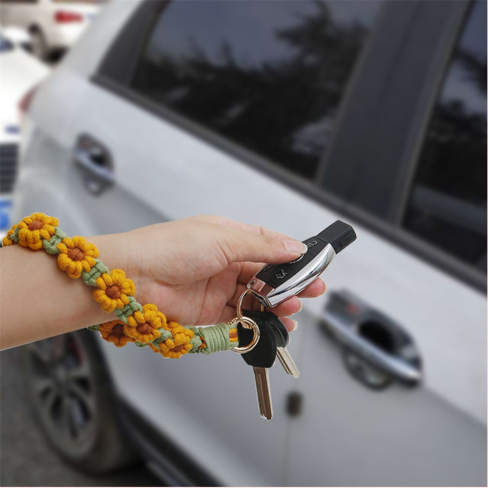 Cordão de Flor de Margarida em Crochê, Alça de Pulso Antiperda para Telefone, Mulheres e Meninas, Pingentes para Bolsa Feitos à Mão, Porta-chaves, Presentes