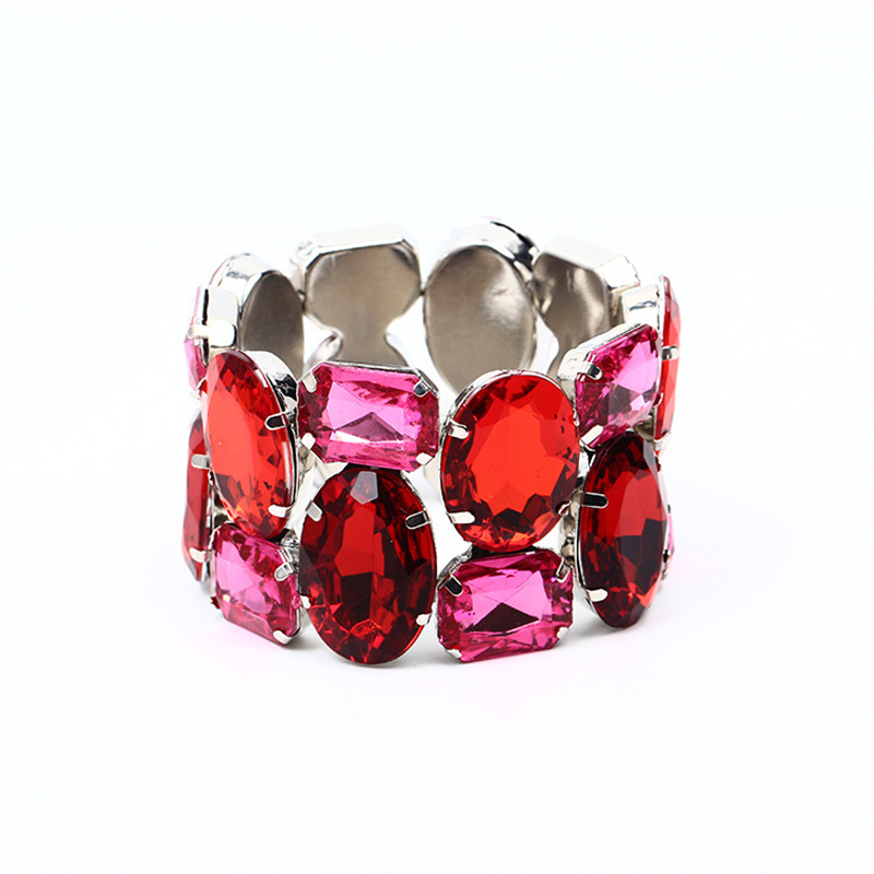 Prachtige brede elastische bruidsarmband met strass-steentjes: Rood