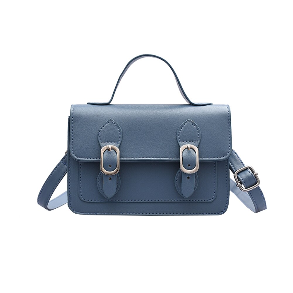 Feminino menina hit cor pequena aleta ombro bolsa casual couro do plutônio crossbody saco juventude senhoras simples saco versátil: Azul