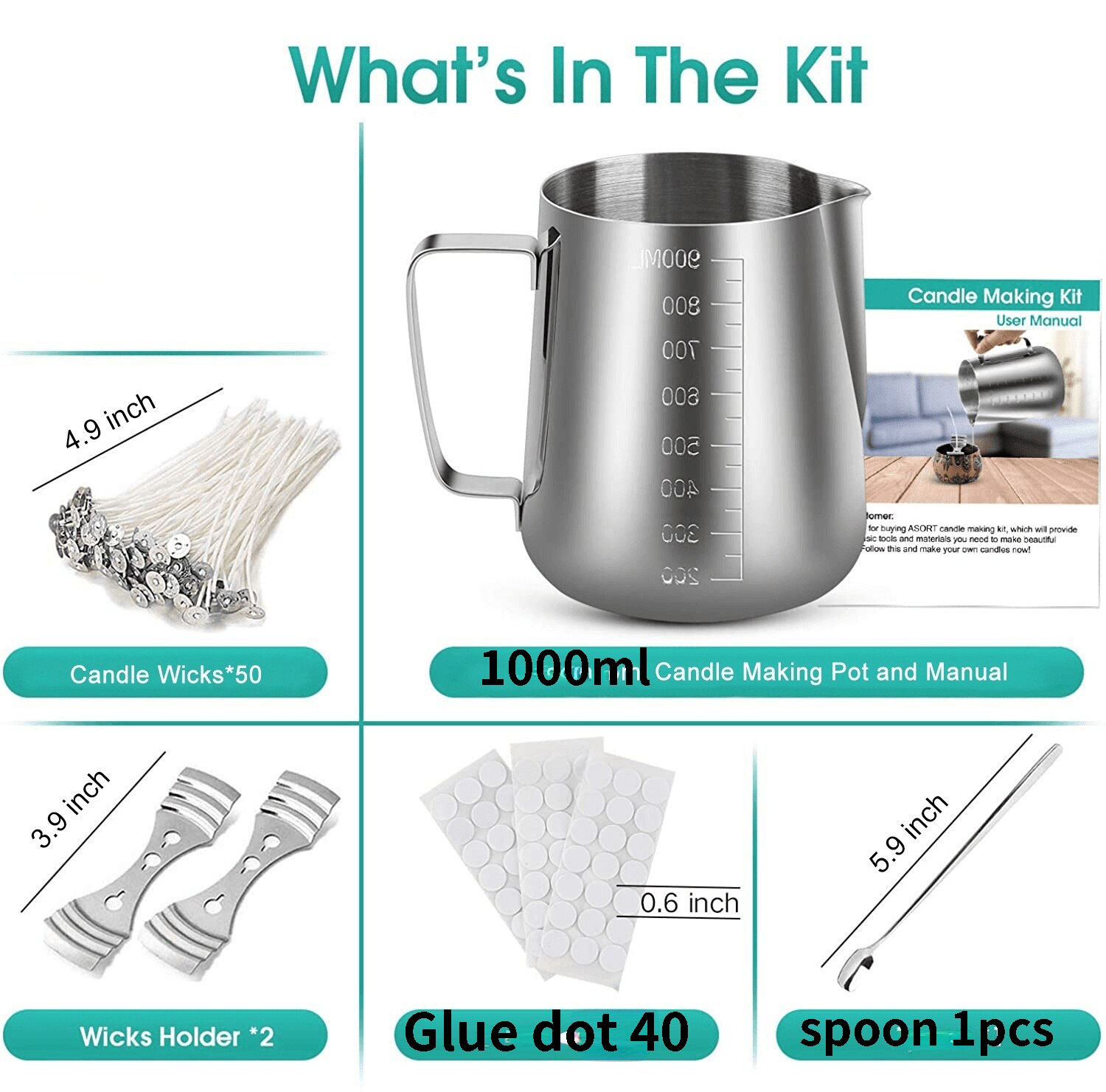 DIY Aromatherapy Candle Making Kit Supplies Handmake Tool Set Stainless Steel Cup Big Capacity 2000ML Inner Scale: set