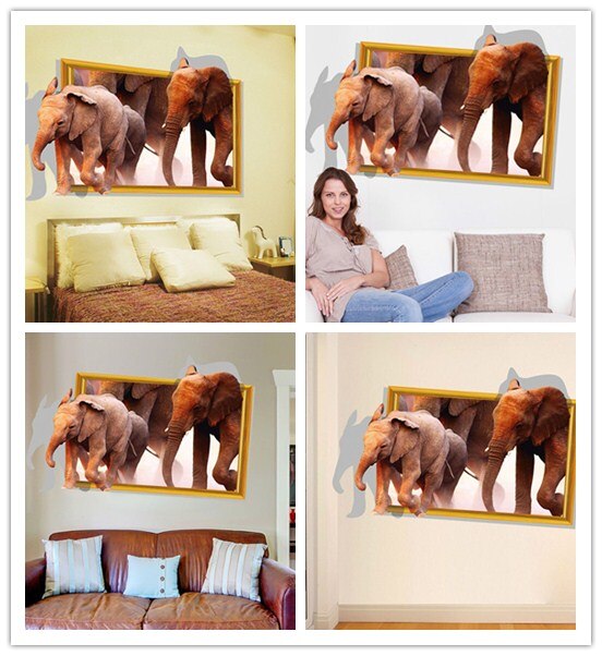 Home Decor Creativity 3D Cute Elephant Animal Removable Wall Stickers Room Decor Decal Vinyl Mural DIY 3D Wall Papers