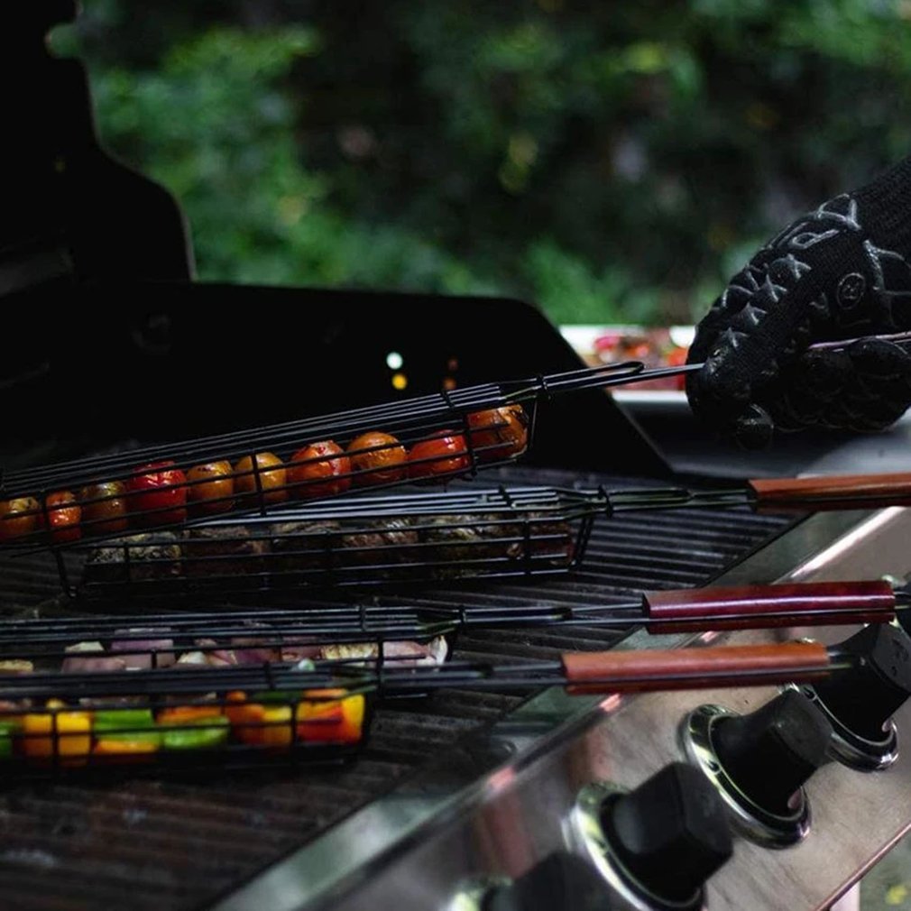 BBQ Grill Mesh Stainless Steel Barbecue Meshes Portable Non-stick Grilling Mesh Barbecue Basket Kitchen Accessories BBQ Tools