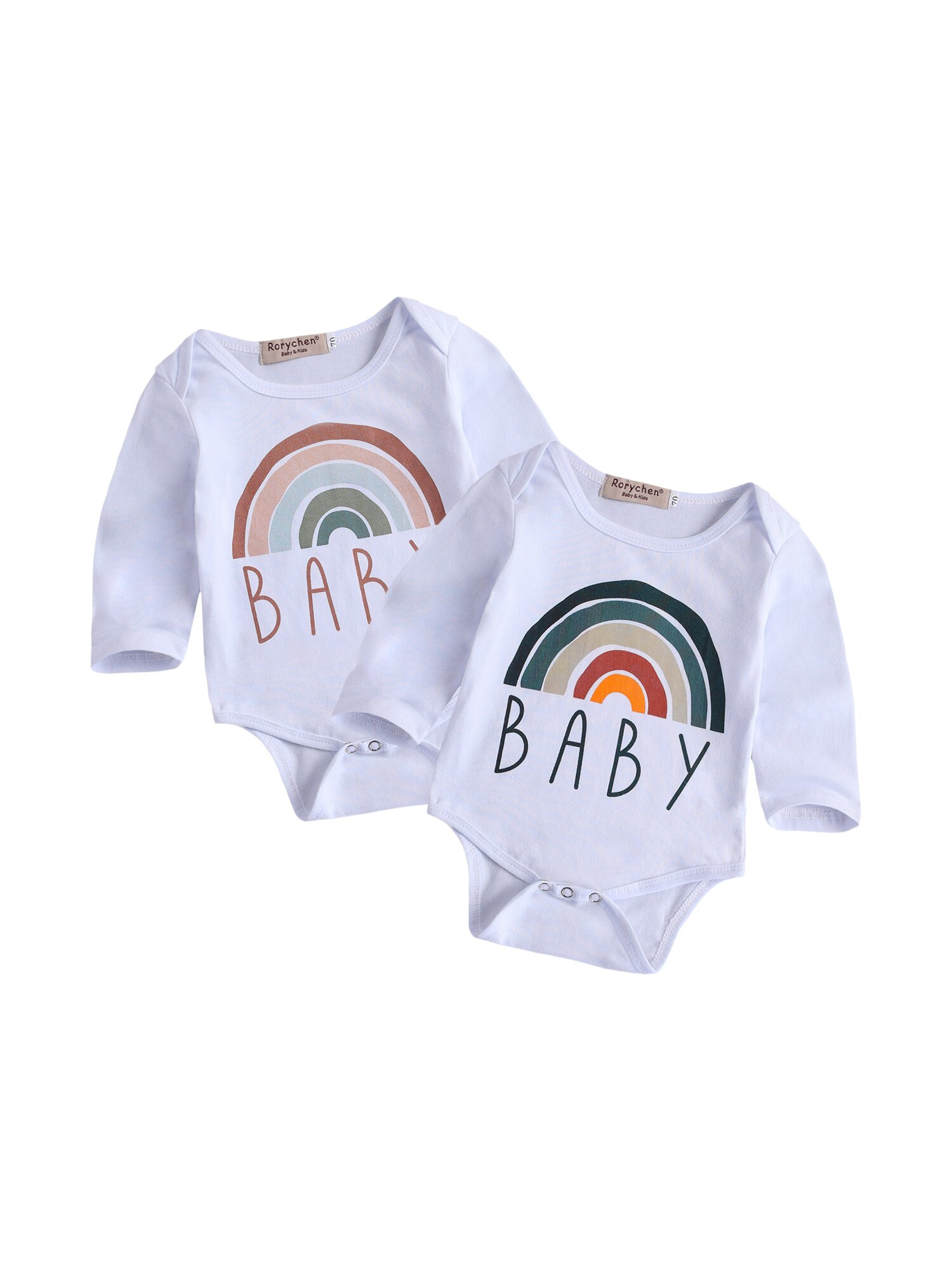 Pasgeboren Baby Lange Mouw Regenboog Print Romper Mode Brief Print Romper Voor Kinderen Jongens Meisjes