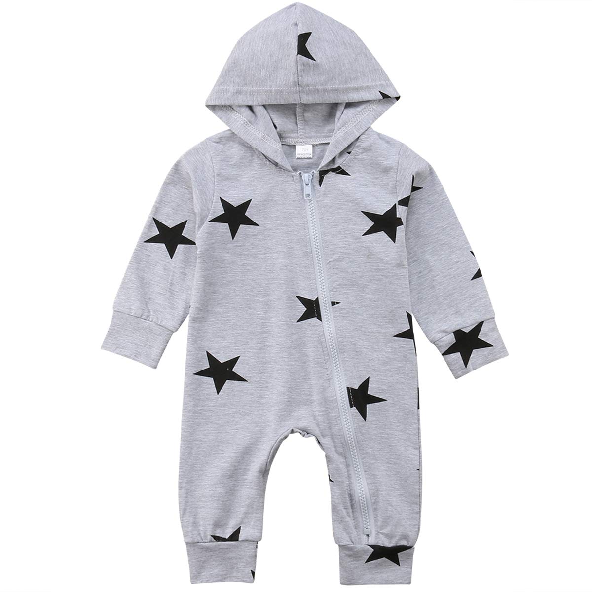 Pelele de manga larga para bebés recién nacidos, mono con capucha con cremallera y estampado de estrellas, trajes cálidos de otoño, ropa informal de una pieza