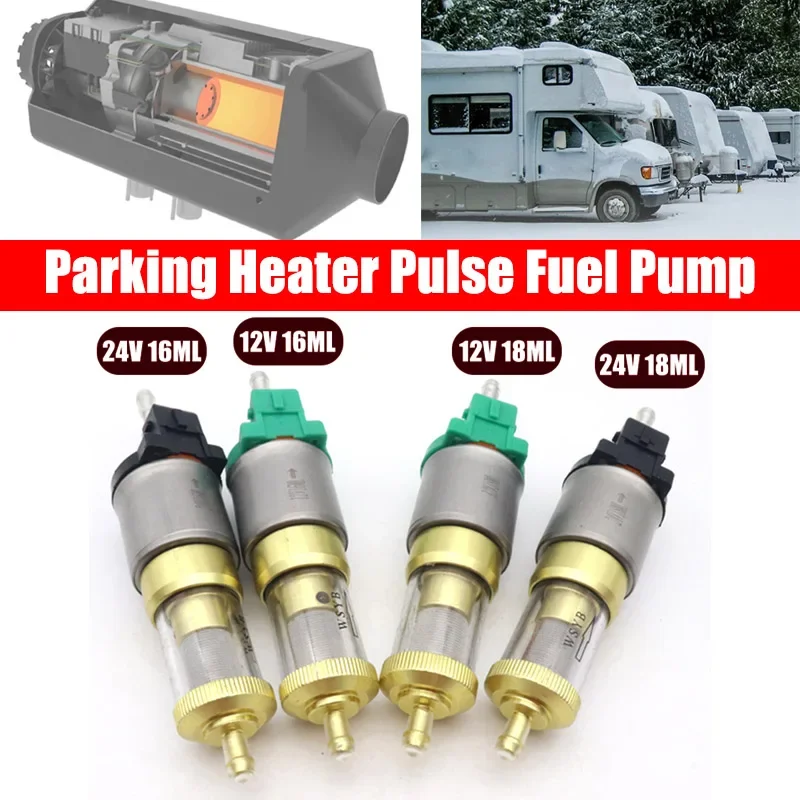 12V/24V 16ml/18ml Diesel Heater Fuel Pump with Double Filter, Quieter, Diesel Heater Replacement Parts for All Diesel Parking