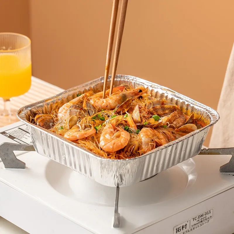 10PCS 20CM Platz Air Friteuse Aluminium Folie Pfanne Ofen BBQ Tablett Lebensmittel Behälter Kuchen Küche Liefert Mittagessen Boxen küche Gadget