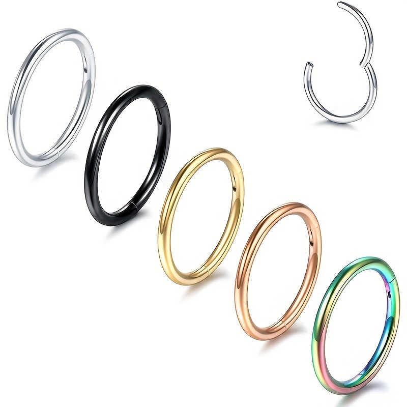 5/10Pcs 16G Nose Ring Hoop Stainless Steel Hinged Nose Rings Septum Clicker Tragus Helix Cartilage Daith Rook Earring Piercing