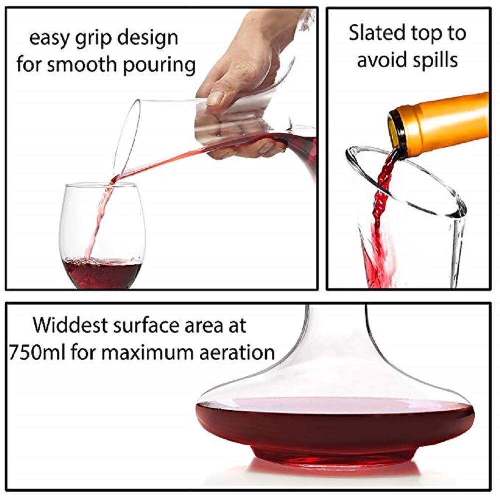 YUEWO Decanter Hand Geblazen Loodvrij Kristal Glas Wijn Decanter Wijn Karaf Wijn Karaffen en Carafes Rode Wijn Decanter