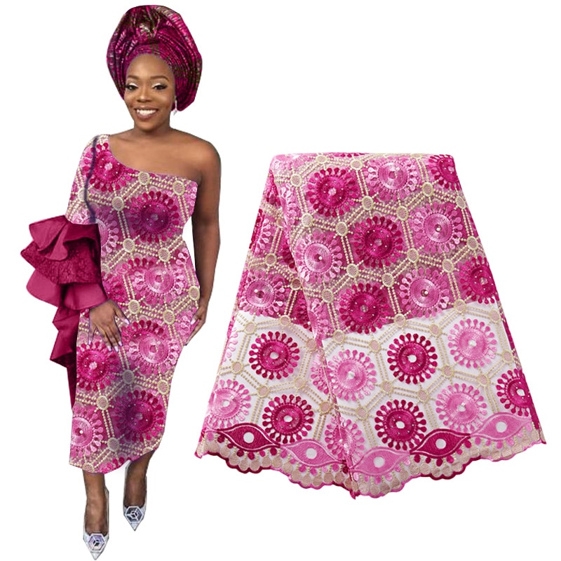 African Beaded Lace Fabric French Voile Lace Embroidery Flower Nigerian Lace Fabric Aso Oke Gele Headtie Scarf