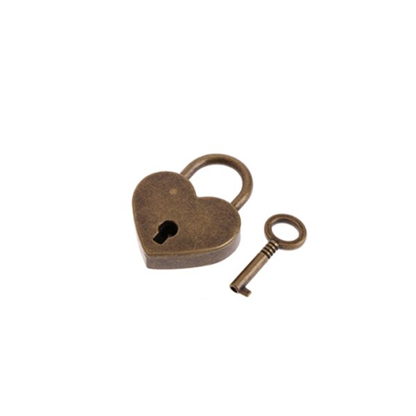 Vintage gammel hjerteformet hængelås antik stil mini archaize hængelåse nøglelås med nøgle til smykkeskrin dagbog: Kobber