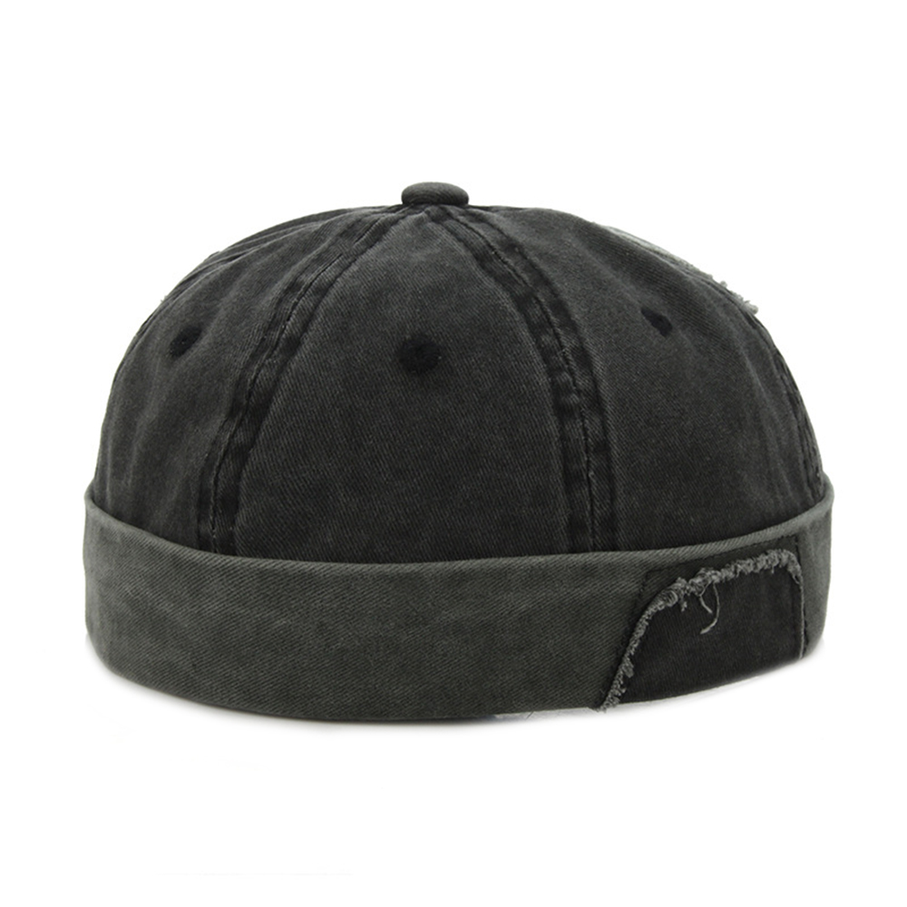 Parche de estilo chino, gorro de Hip Hop Vintage para hombres, gorra ajustable Sin borde con agujeros y personalidad, gorro transpirable para el casero, gorra de marinero: black
