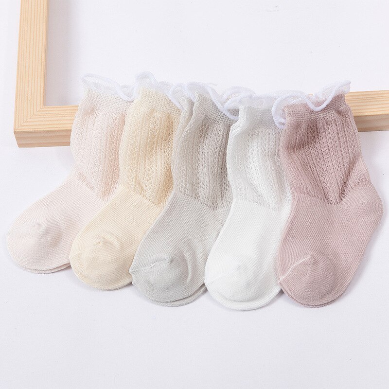 5 Pais/lot couleur unie coton peigné bébé chaussettes casual antidérapant respirant infantile chaussette garçon filles plancher chaussettes: girl mesh / 1-3 years
