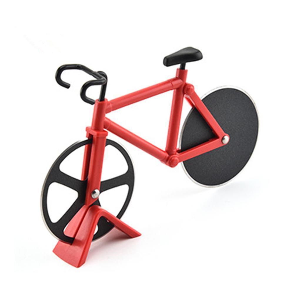 Rustfri stål pizzakniv tohjulet cykelværktøjskærer skærecykel rund form pizzaknive pizzakniv pizz  f0 f 4: Rød