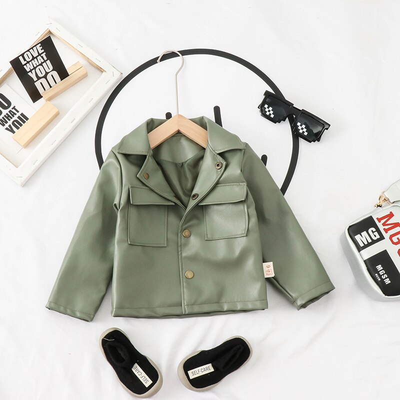Jas Kinderen Faux Lederen Jassen Bovenkleding Jongen Kleding 1 2 3 4 5 Jaar Kinderen Jassen Herfst Lente baby Jongens Jas: GREEN / 24M