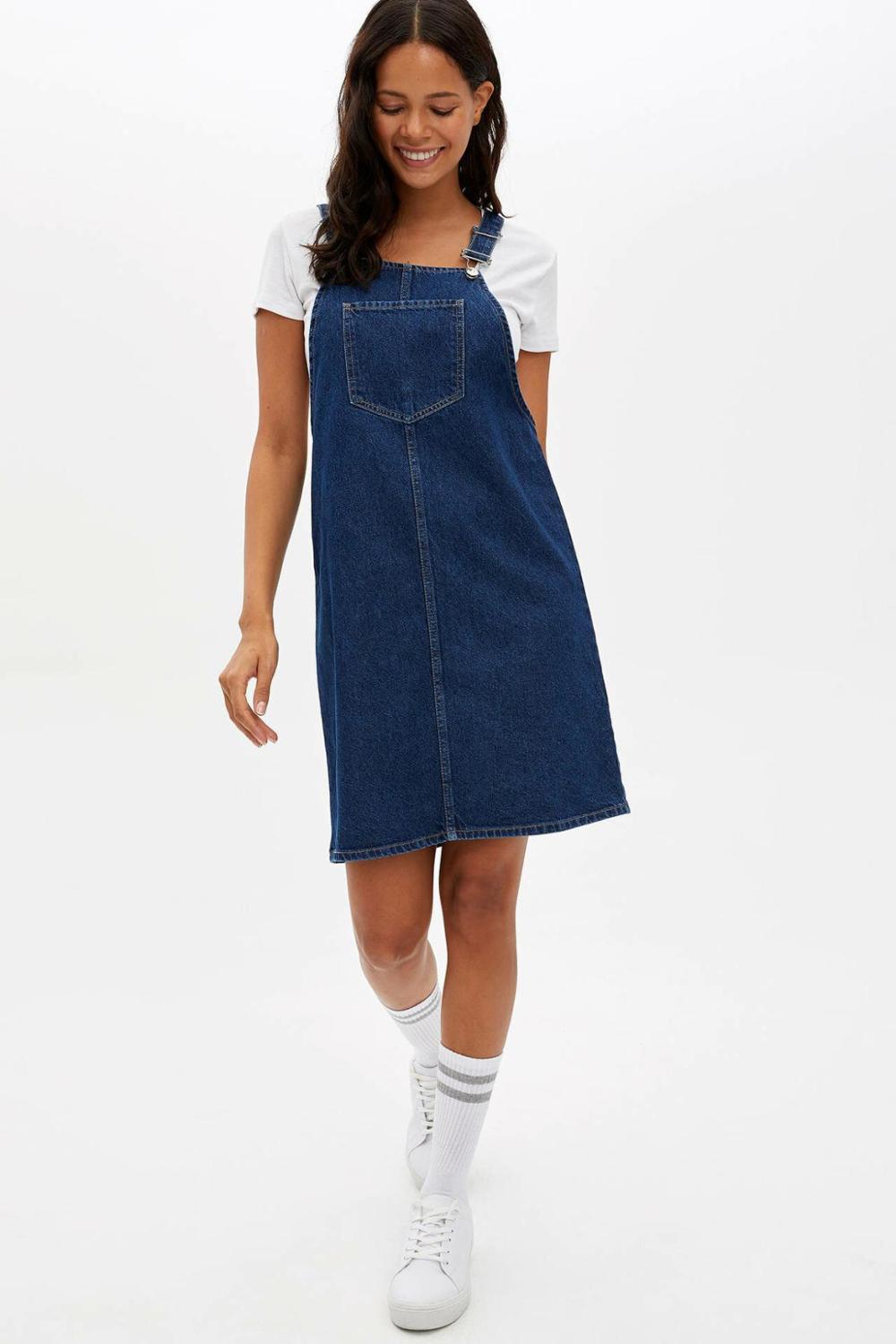 DeFacto Woman Jeans Short Dress Ladies Casual Sling Button Slim Dresses Female Denim Dress Summer - L4904AZ19HS: L9619AZ19AU / 38