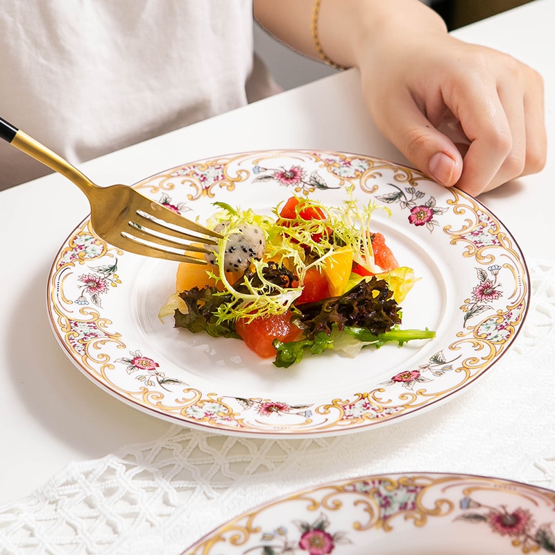 4pcs set, 8inch, fine bone china platter, porcelain dinner plates set, ceramic dinnerware set plates, kitchen plate flatter