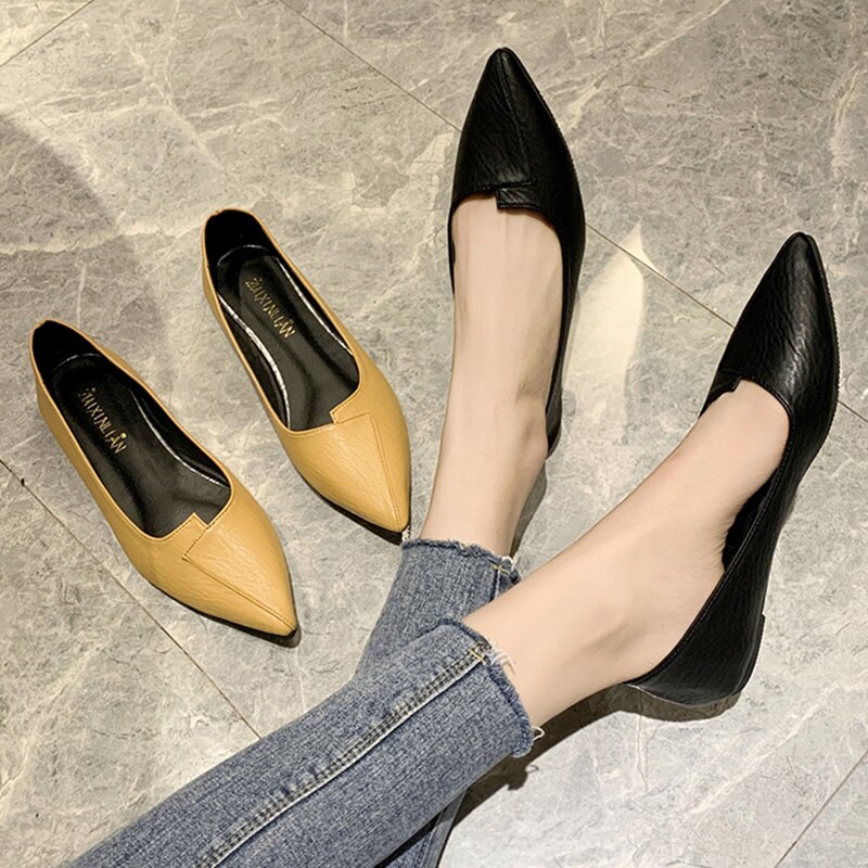 Forår kvinder flade spidse tå slip-on sko kvinde loafers komfortable dame sko gul båd sko zapatos mujer 7942c